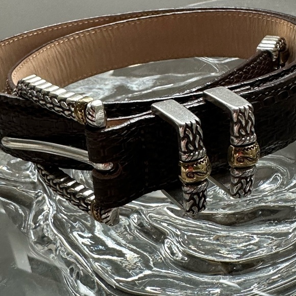 Brighton Brown Leather Belt, silver tone with gold accents, Size M/L 32 - Picture 7 of 8